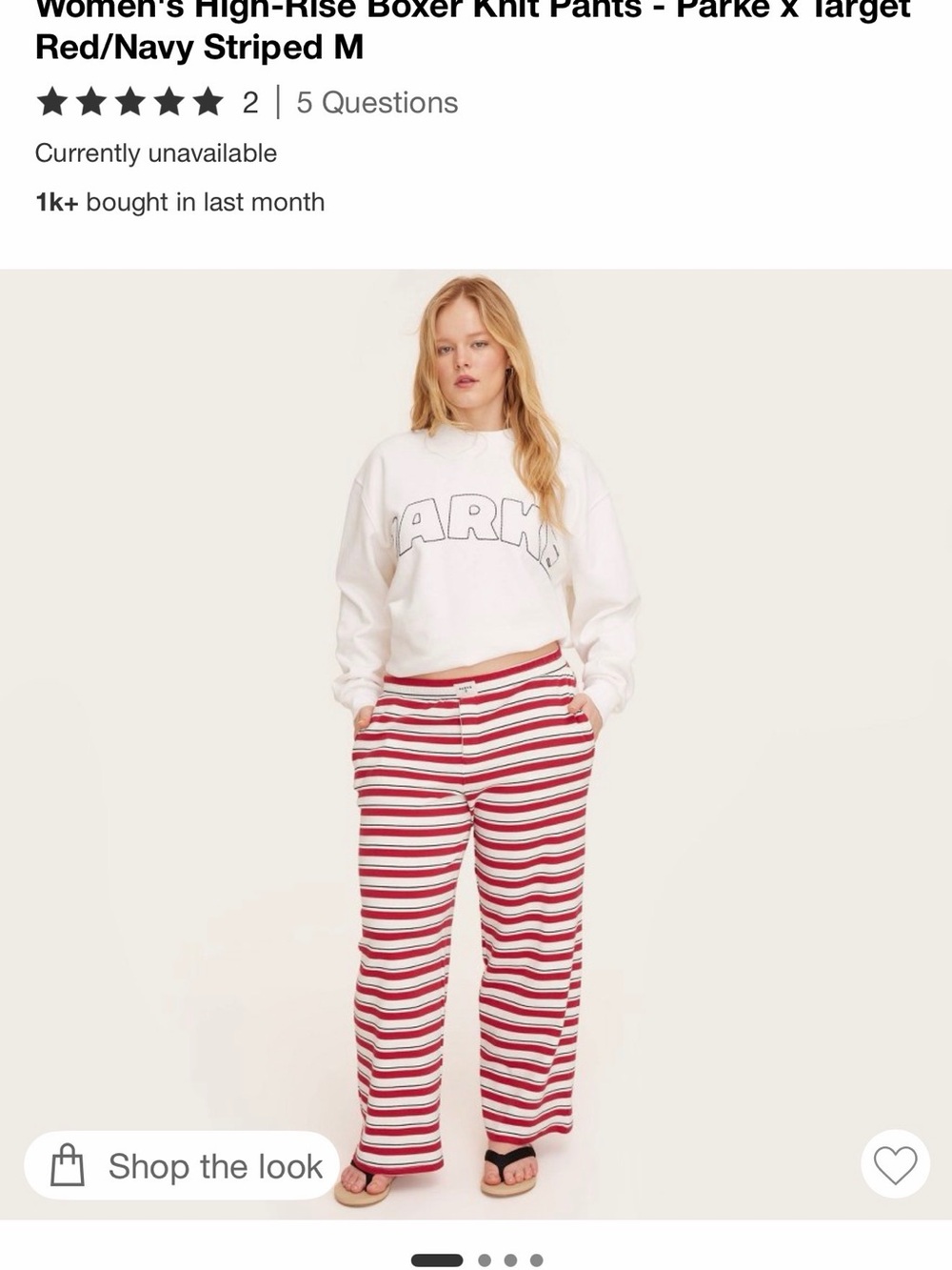 Parke x Target: Striped Red & White High-Rise Boxer Knit Pants - SMALL